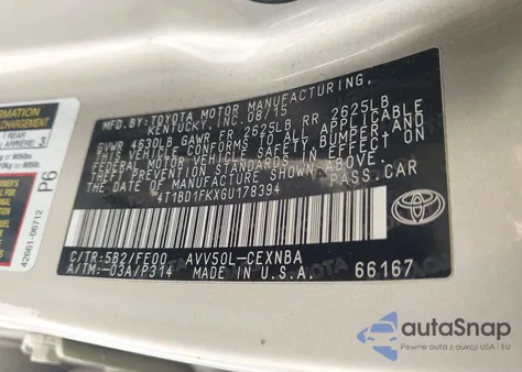 2016 Toyota Camry Hybrid Le from USA, damaged, VIN 4T1BD1FKXGU178394